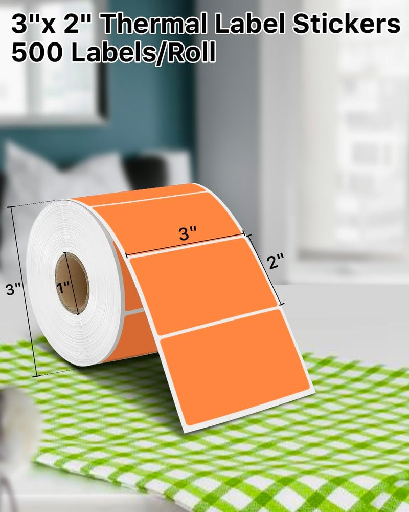 iEager 3" x 2" Thermal Labels, Rectangle Thermal Printer Stickers, Self-Adhesive Durable Sticker with Perforation Line, 500 Labels/Roll, Orange - Image 2